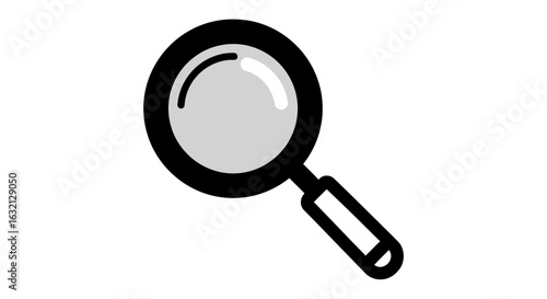 A simple black and white illustration of a magnifying glass with a gray lens and handle design