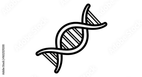 Illustration of a double helix dna structure with black outline and gray interior lines on white background