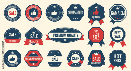 Vector art of vintage style premium quality badges and labels collection isolated on white background
