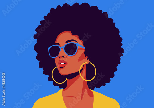 A minimalist vector of a woman with afro hair