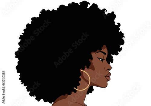 A minimalist vector of a woman with afro hair