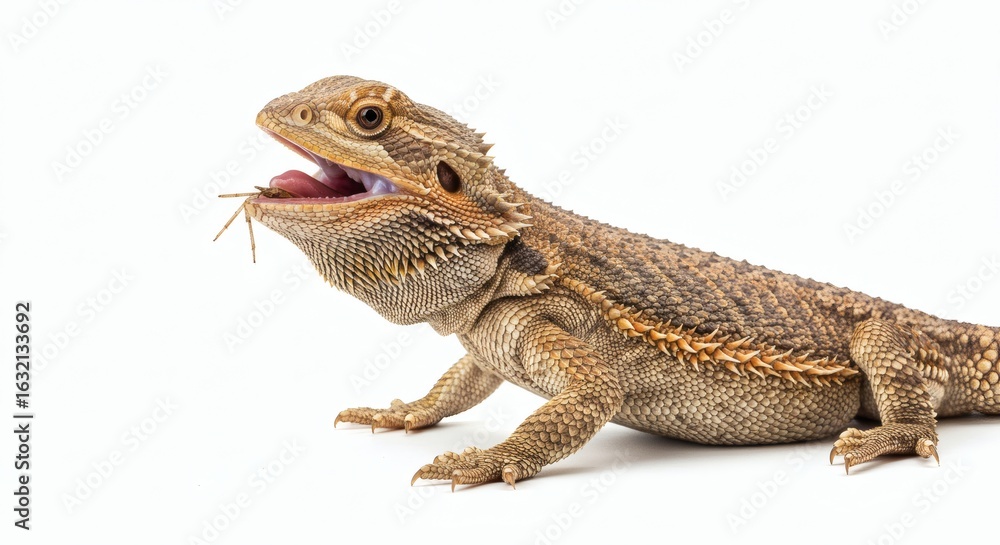 Naklejka premium Bearded Dragon Open Mouth on White Exotic Pet Communication.
