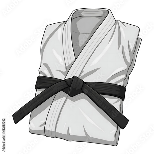 White martial arts uniform with black belt isolated on a transparent background image