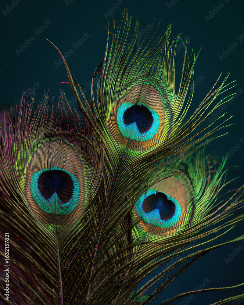 Obraz premium Peacock Feathers Vibrant Colors Studio Lighting Detail