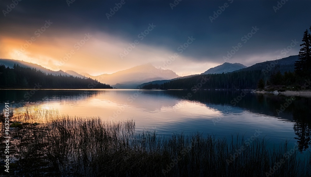Fototapeta premium lake before dawn dark shot early dawn
