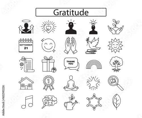 Gratitude Vector Icons: Black & Line Art Graphics