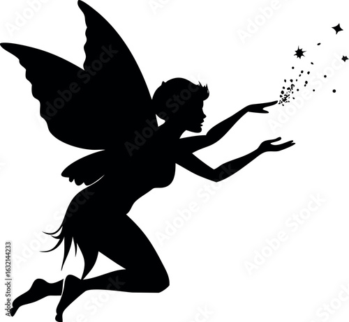 Whimsical fairy silhouette with ornate wings
