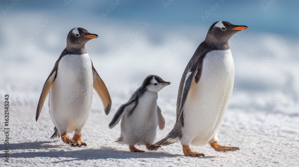 Fototapeta premium Penguin Family Walking Together