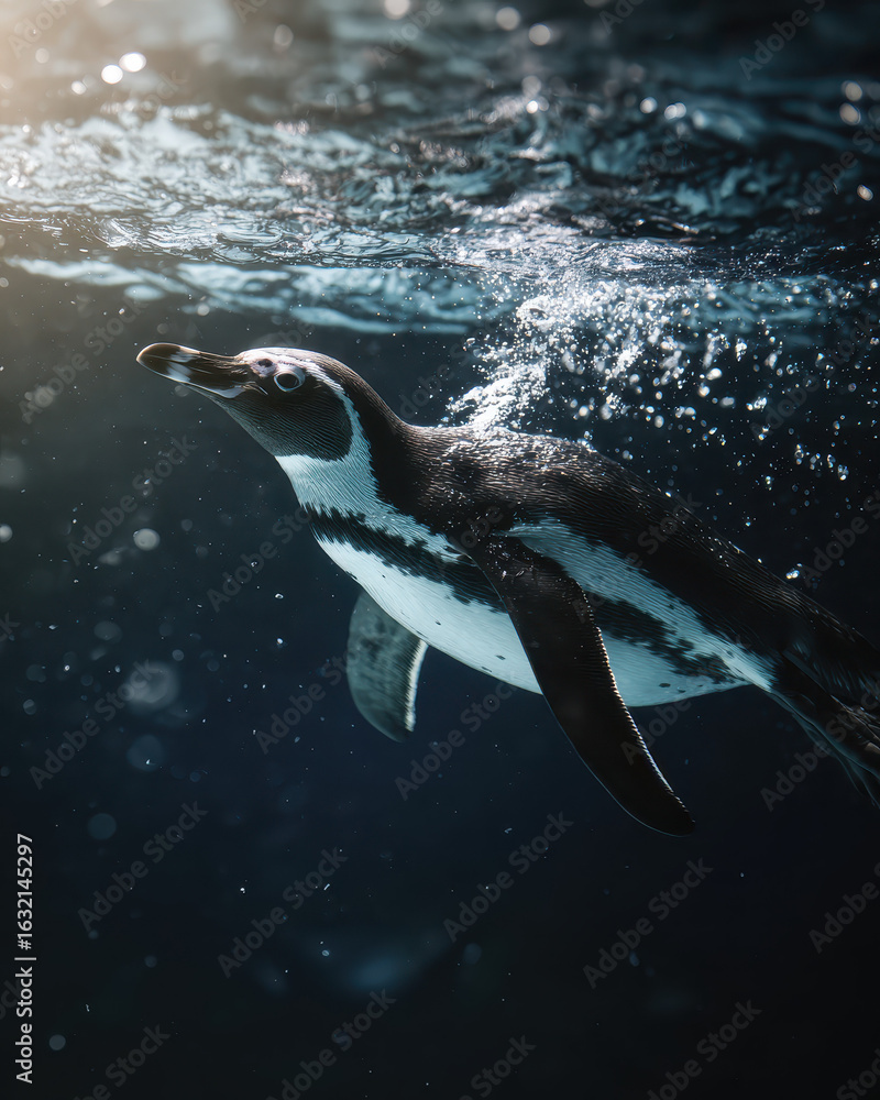 Obraz premium Penguin Diving Dramatic Light Depth