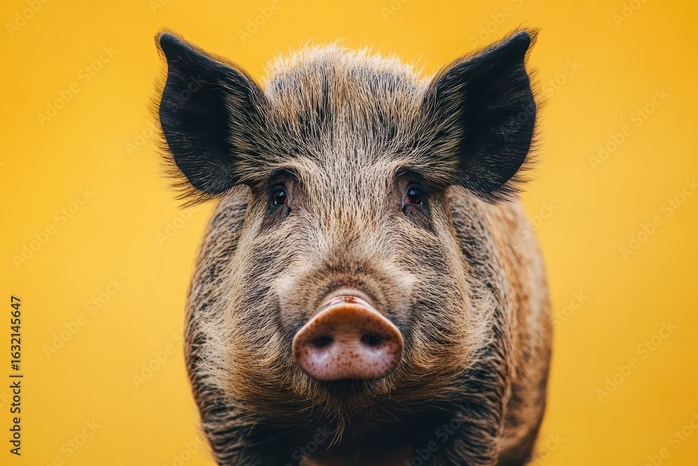 Shocked Wild Boar with Tusks on Solid Color Shocked Wild Boar with Tusks on Solid Color
