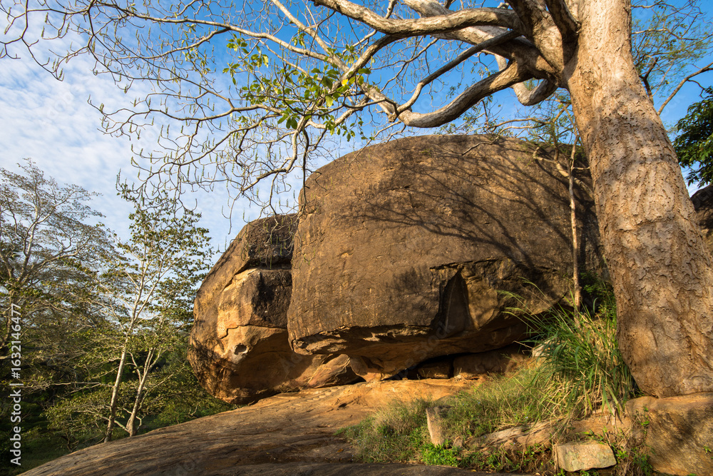 Obraz premium Vessagiri, or Issarasamanarama, is an ancient Buddhist forest monastery with boulders that is part of the ruins of Anuradhapura, one of the ancient capitals of Sri Lanka.