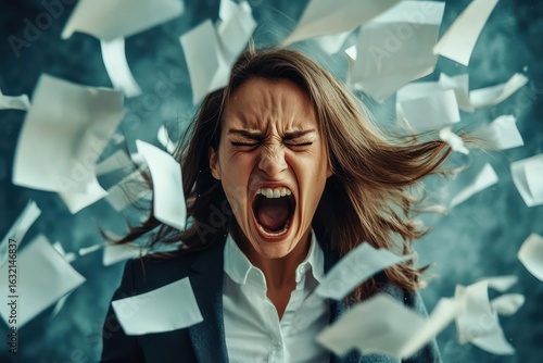 Wallpaper Mural Stressed Businesswoman Surrounded by Flying Papers Torontodigital.ca