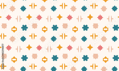 Minimalist Ethnic Folk Art Seamless Pattern with Geometric Symbols