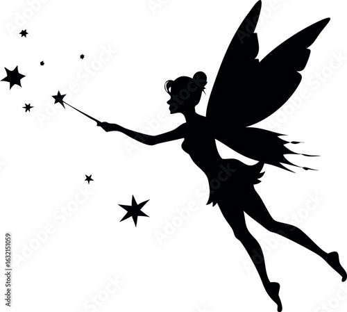 Whimsical fairy silhouette with ornate wings