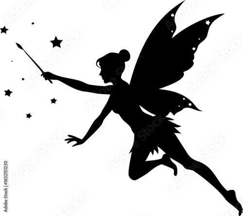 Whimsical fairy silhouette with ornate wings