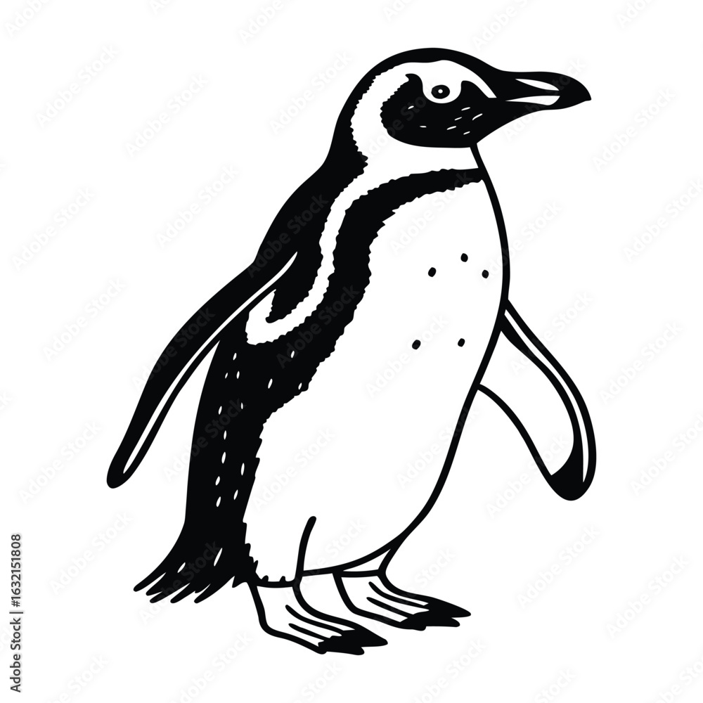 Fototapeta premium Cute cartoon penguin vector illustration, a black and white polar bird isolated on a white background