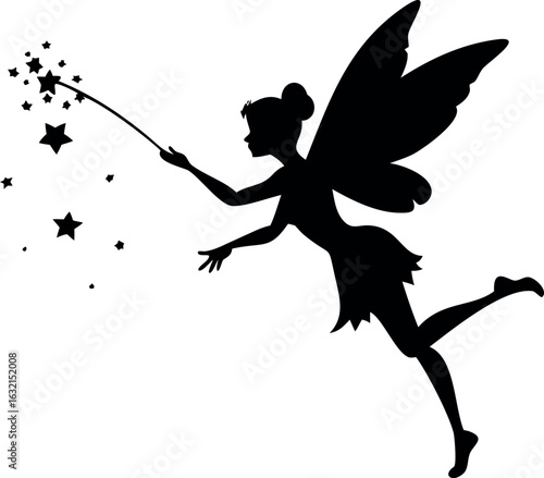 Whimsical fairy silhouette with ornate wings