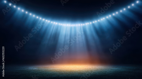 Night View of a Massive Soccer Stadium Filled With Spectators  night view of massive soccer stadium filled with bright lights and empty field