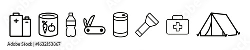 Camping Items Vector Outline Icon Set