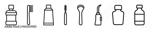 Dental Hygiene Tools Vector Outline Icon Set Pack