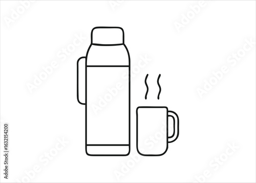 Thermos bottle outline icons minimalist outdoor travel camping gear symbols set isolated on white background