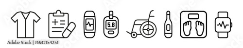 Healthcare Tools And Devices Vector Outline Icons