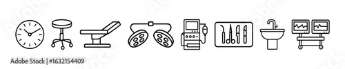 Medical Items For Doctor Room Vector Outline Icon Set