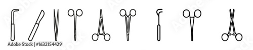 Medical Tools Vector Outline Icon Set. Pack