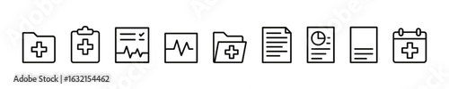Medical Documentation Vector Outline Icon Set