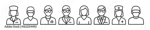 Medical Workers And Doctors Avatar Outline Icon Set. Series