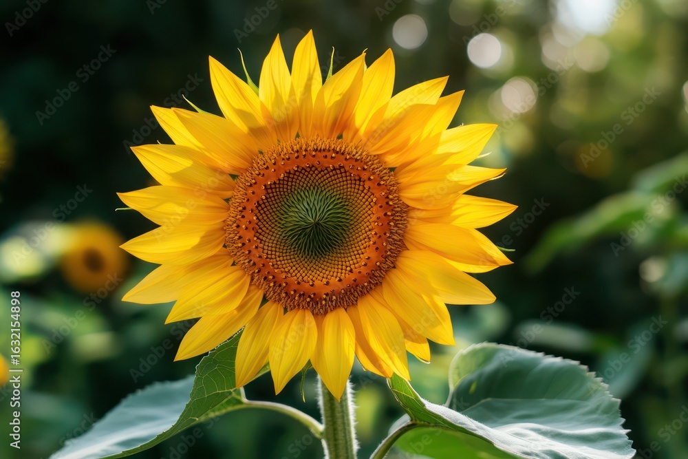 Obraz premium Vibrant Sunflower Blooming Amid Green Leaves