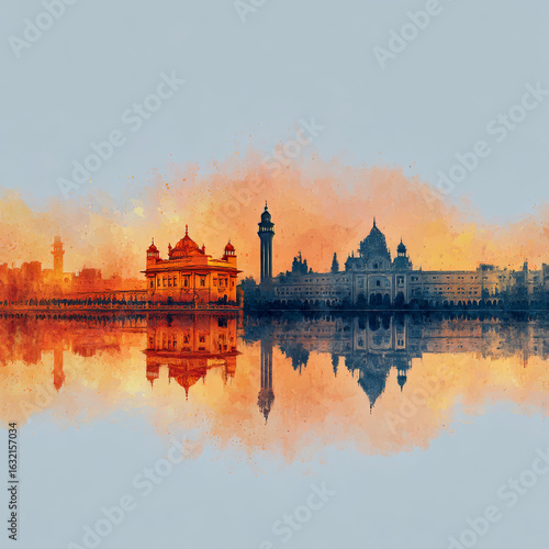 Vector illustration Amritsar Skyline panorama editable template 