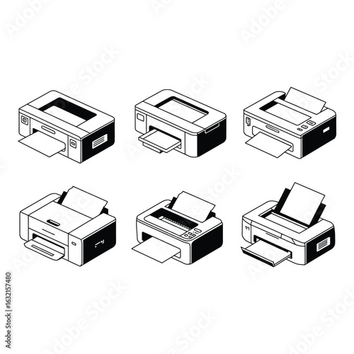 Isometric printer set on white background