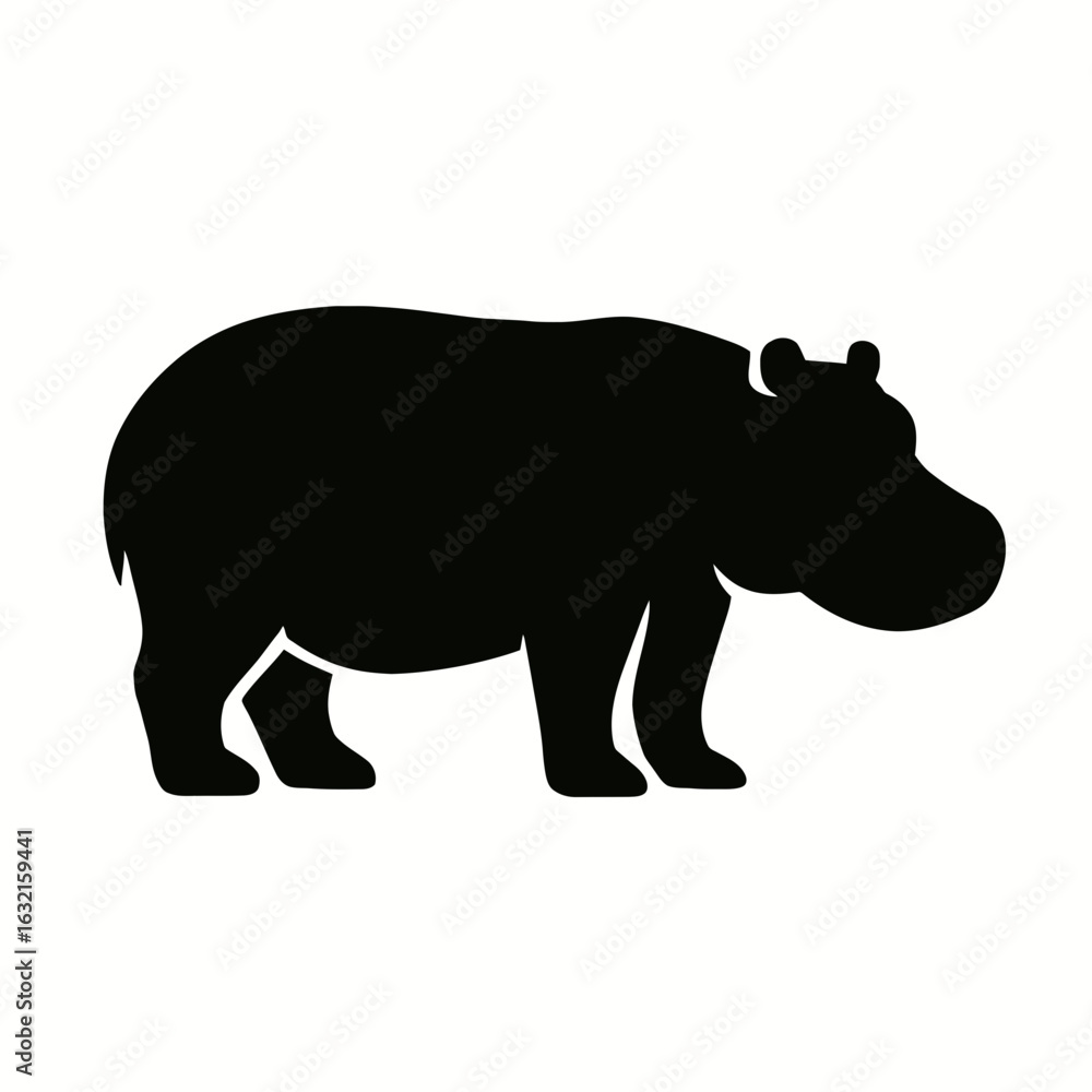 Fototapeta premium very simple flat and single minimalist Hippopotamus Silhouettes in black on a white background