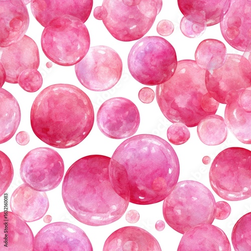 Watercolor pattern of floating pink bubbles