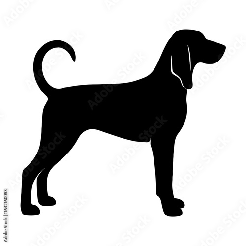 very simple flat and single minimalist Black and Tan Coonhound Silhouettes in black on a white background