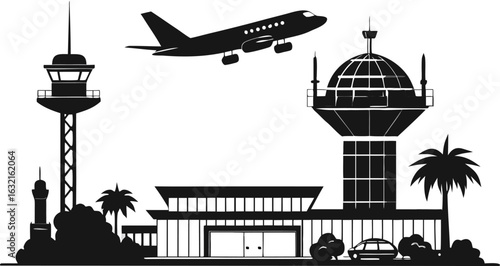 Adobe IllustA collection of modern, stylized illustrations depicting aspects of airport travel, from planes taking off to passengers waiting in terminalsrator Artwork