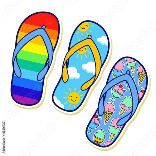 Rainbow Flip Flops with Whimsical Art