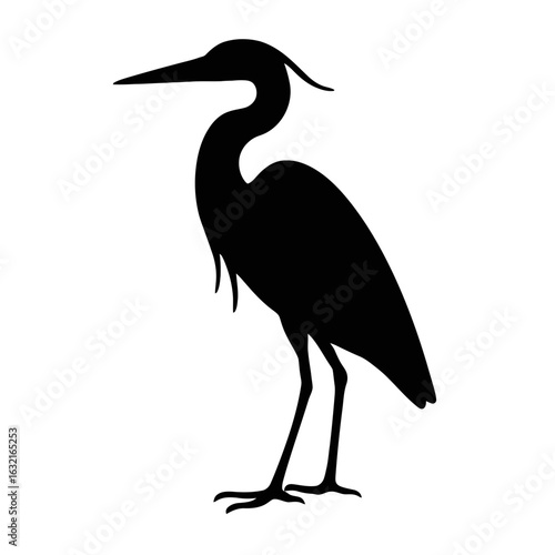 very simple flat and single minimalist Great Blue Heron Silhouettes in black on a white background