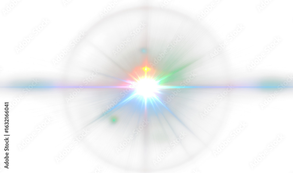 Obraz premium Colorful Lens Flare Effect with Abstract Overlay Effect Isolated on transparent background, cutout, png