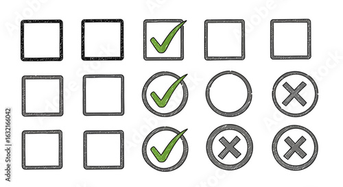 Dynamic checklist silhouette with green checkmarks and red crosses, perfect for project status, task completion, and decision-making visuals