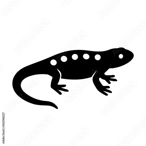 very simple flat and single minimalist Spotted Salamander Silhouettes in black on a white background