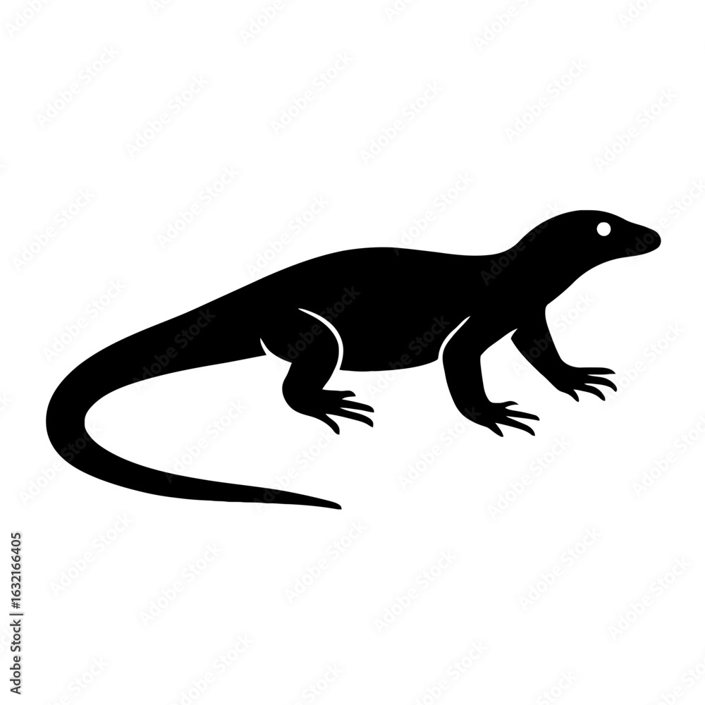 Fototapeta premium very simple flat and single minimalist Monitor Lizard Silhouettes in black on a white background