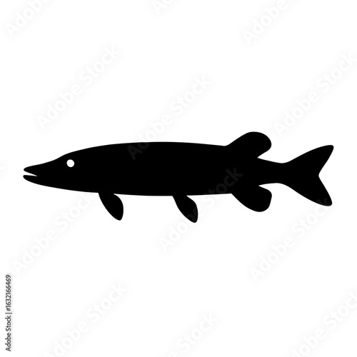 very simple flat and single minimalist Pike Silhouettes in black on a white background