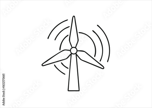 A clean black silhouette of a modern wind turbine generating renewable energy presented as a simple graphic symbol isolated on white background