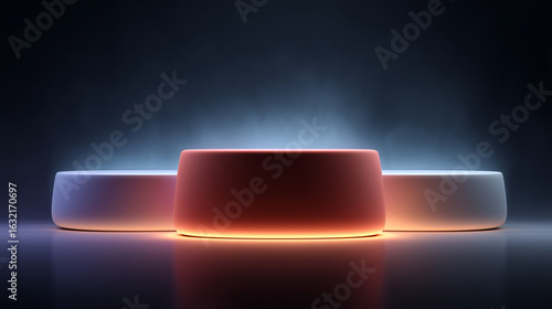 Minimal podiums glow red and white with smooth textures and soft shadows. Ideal for product display, branding, and modern presentation backgrounds.