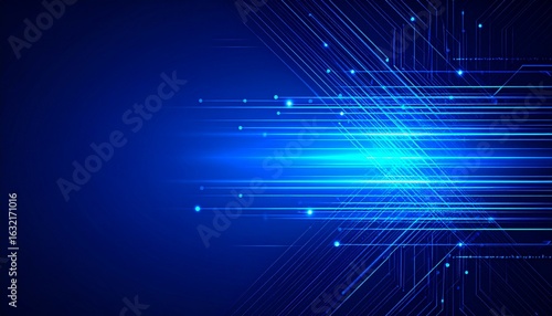 Wallpaper Mural Digital technology concept with abstract glowing speed lines and a futuristic circuit pattern on a dark blue background. Torontodigital.ca
