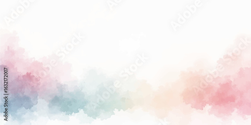 Abstract watercolor sky background with fluffy white clouds and a beautiful bright texture