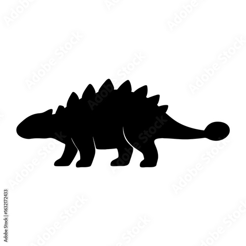 very simple flat and single minimalist Ankylosaurus Silhouettes in black on a white background
