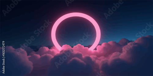 A fantasy rainbow arches through a bright blue sky with white clouds, a vibrant splash of color against the summer sunlight